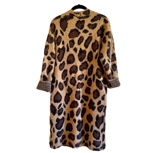 SHE+SKY, WOMENS, LONG, COZY CARDIGAN SWEATER IN BROWN LEOPARD PRINT. OS - Picture 5 of 11